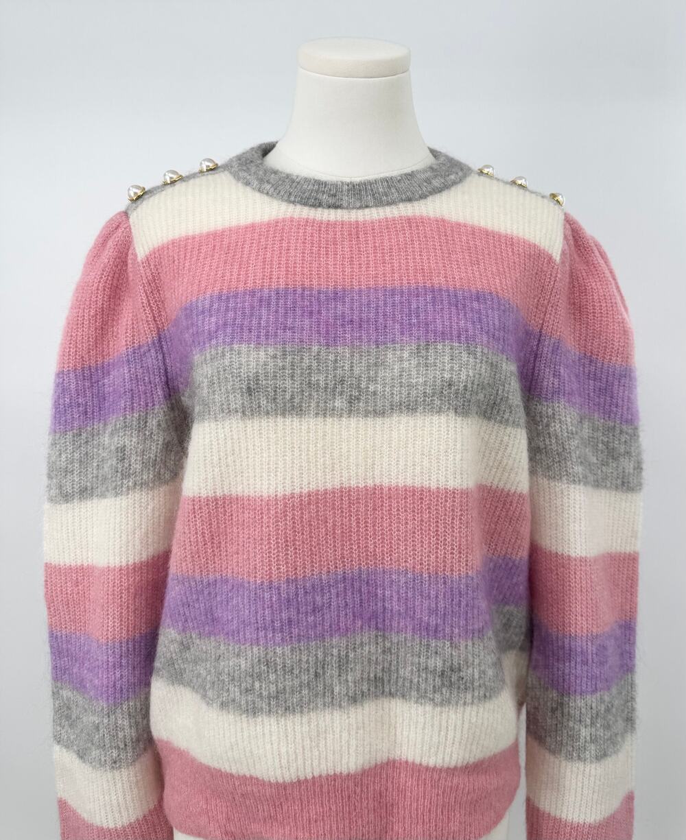 Generation Love Mohair Wool Stripe Sweater Pink Purple Crewneck Pearl M L